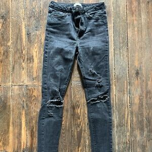 High waisted, black, distressed, skinny jeans